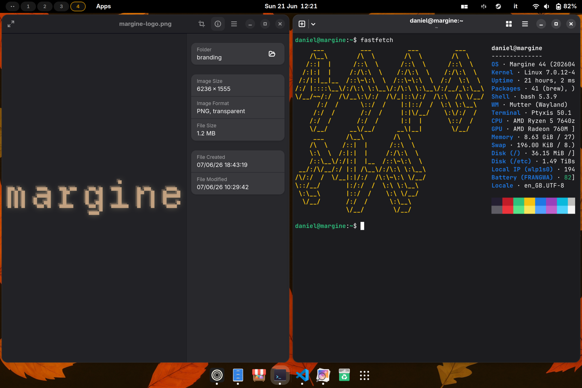 The Margine desktop showing the branded session and app logos